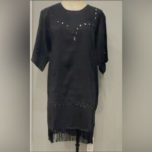 Black Cutouts Embroidered Sheath Hollow Tassel Dress Size M